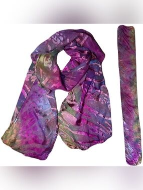 Hand Dyed Silk Scarf with Water Ripple Pattern
